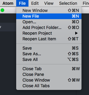 New file in menu in atom editor